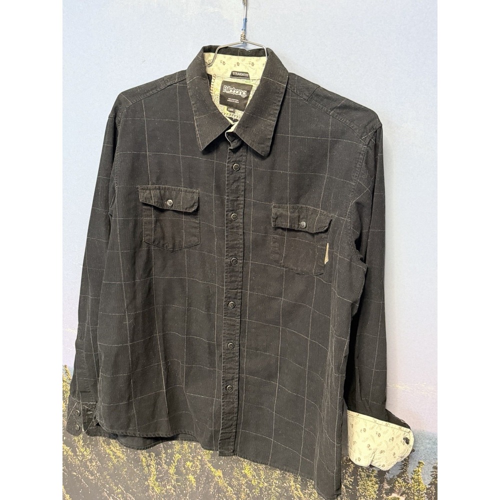 Billabong Mens‎ Black Plaid Corduroy Button Up Shirt Size Large Collar